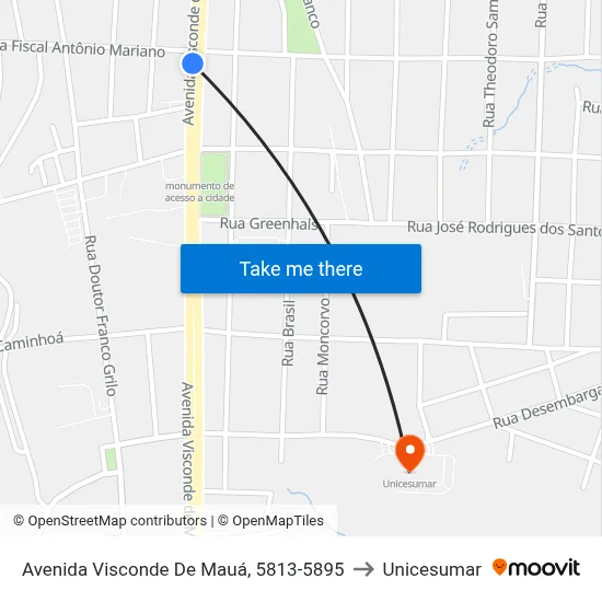 Avenida Visconde De Mauá, 5813-5895 to Unicesumar map