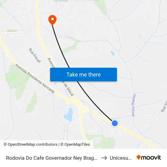 Rodovia Do Cafe Governador Ney Braga, 3587 to Unicesumar map