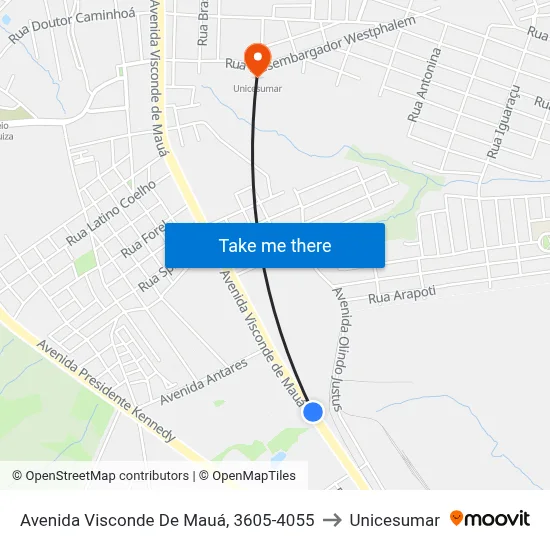 Avenida Visconde De Mauá, 3605-4055 to Unicesumar map