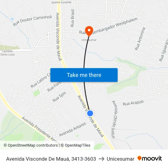 Avenida Visconde De Mauá, 3413-3603 to Unicesumar map