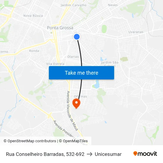 Rua Conselheiro Barradas, 532-692 to Unicesumar map
