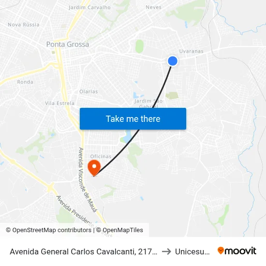 Avenida General Carlos Cavalcanti, 2171-2285 to Unicesumar map