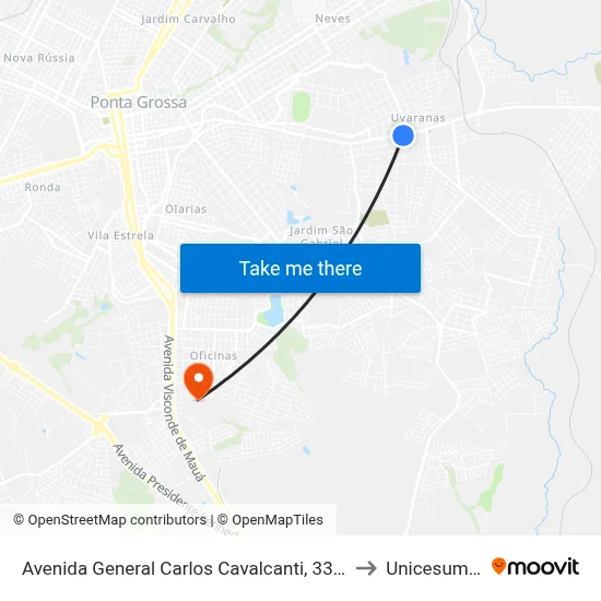 Avenida General Carlos Cavalcanti, 3380 to Unicesumar map