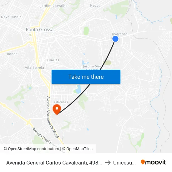 Avenida General Carlos Cavalcanti, 4989-5093 to Unicesumar map