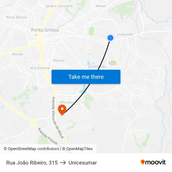 Rua João Ribeiro, 315 to Unicesumar map