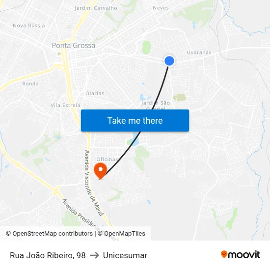 Rua João Ribeiro, 98 to Unicesumar map