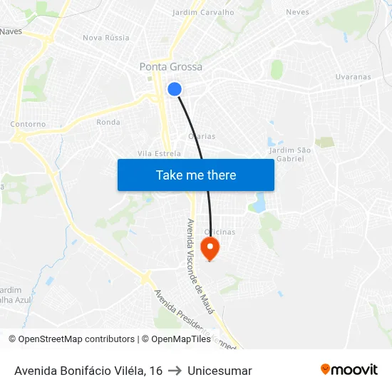 Avenida Bonifácio Viléla, 16 to Unicesumar map