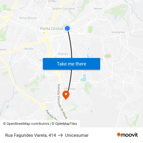Rua Fagundes Varela, 414 to Unicesumar map
