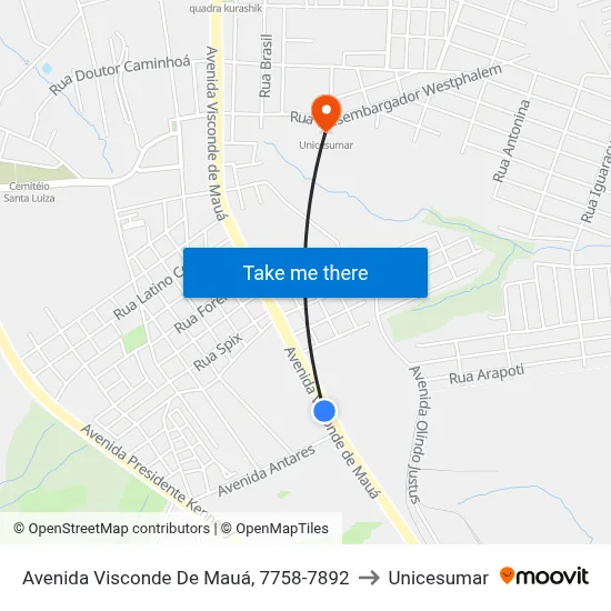 Avenida Visconde De Mauá, 7758-7892 to Unicesumar map