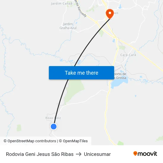 Rodovia Geni Jesus São Ribas to Unicesumar map