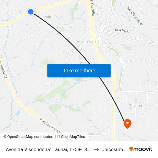 Avenida Visconde De Taunai, 1758-1800 to Unicesumar map