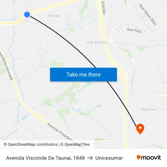 Avenida Visconde De Taunai, 1848 to Unicesumar map