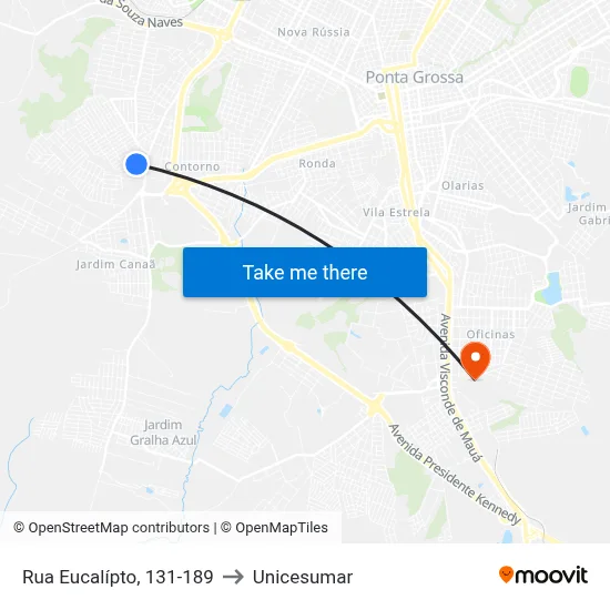 Rua Eucalípto, 131-189 to Unicesumar map