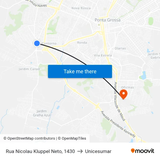 Rua Nicolau Kluppel Neto, 1430 to Unicesumar map