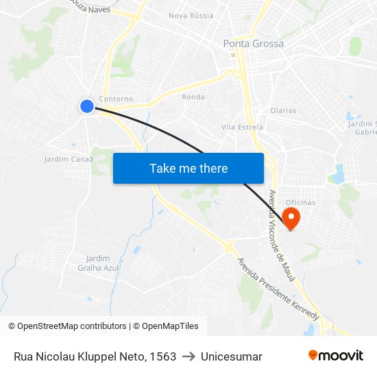 Rua Nicolau Kluppel Neto, 1563 to Unicesumar map