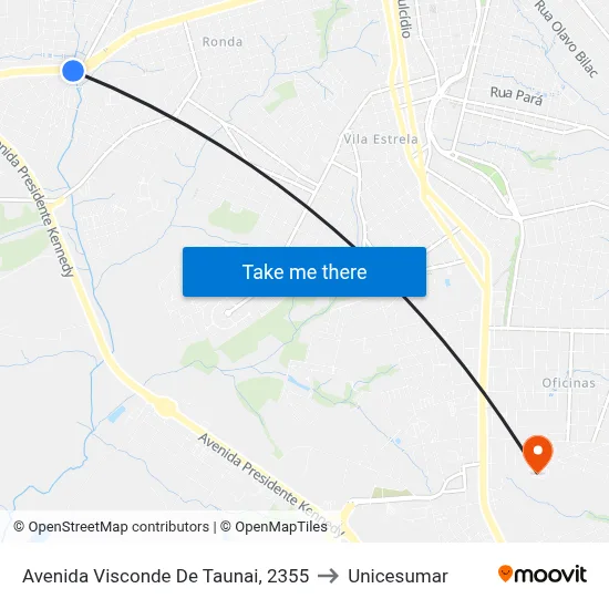 Avenida Visconde De Taunai, 2355 to Unicesumar map