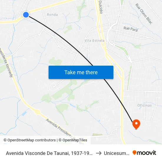 Avenida Visconde De Taunai, 1937-1999 to Unicesumar map