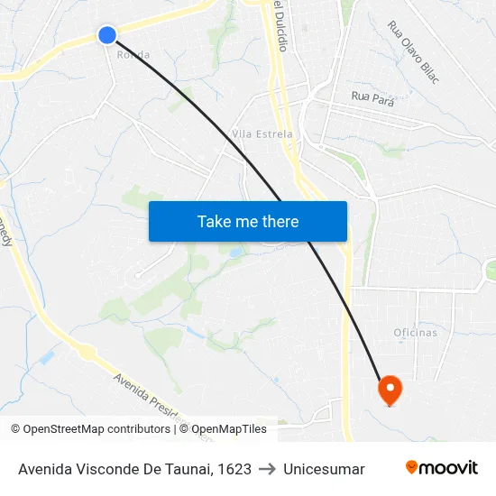 Avenida Visconde De Taunai, 1623 to Unicesumar map