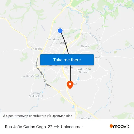 Rua João Carlos Cogo, 22 to Unicesumar map