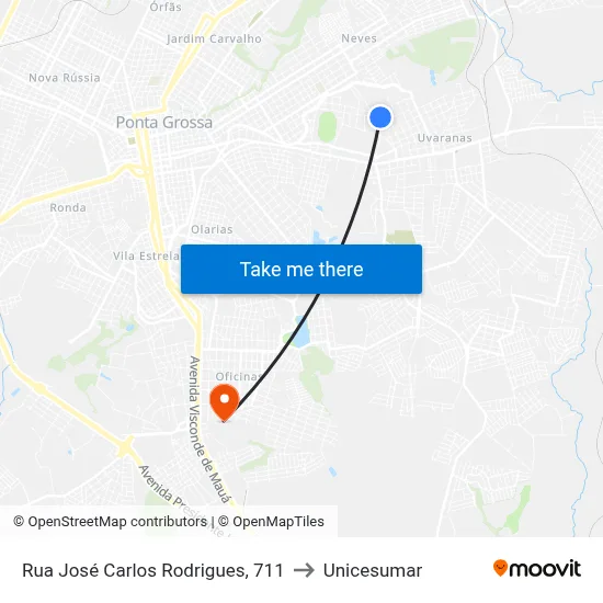Rua José Carlos Rodrigues, 711 to Unicesumar map