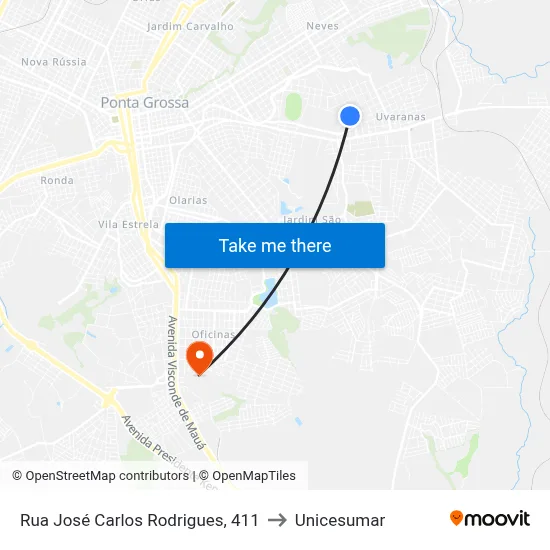 Rua José Carlos Rodrigues, 411 to Unicesumar map