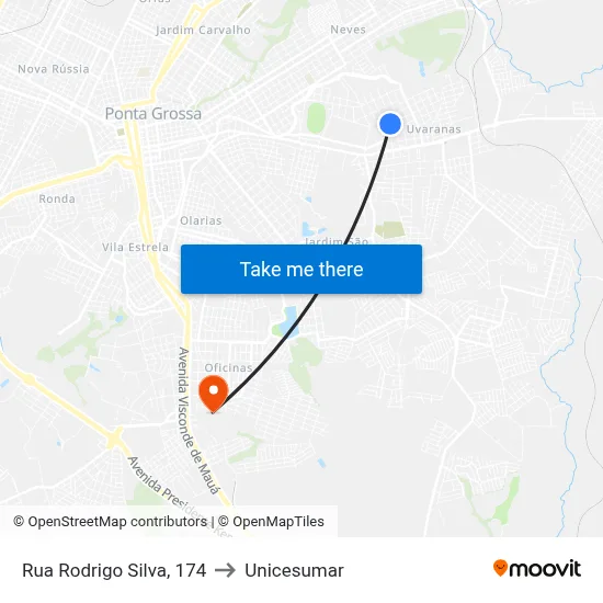 Rua Rodrigo Silva, 174 to Unicesumar map