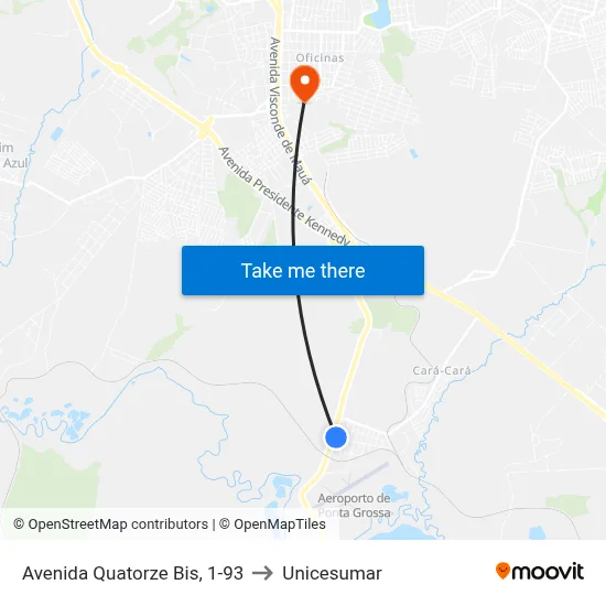 Avenida Quatorze Bis, 1-93 to Unicesumar map