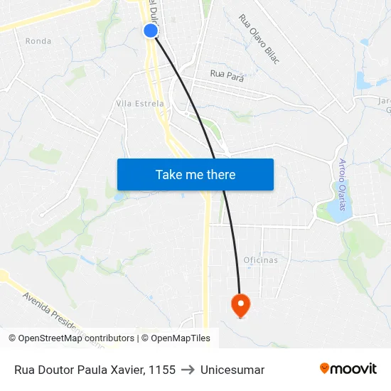Rua Doutor Paula Xavier, 1155 to Unicesumar map