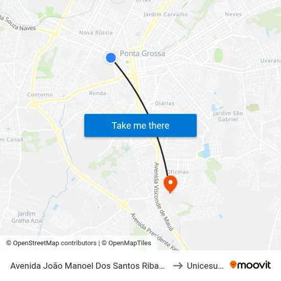 Avenida João Manoel Dos Santos Ribas, 610-632 to Unicesumar map