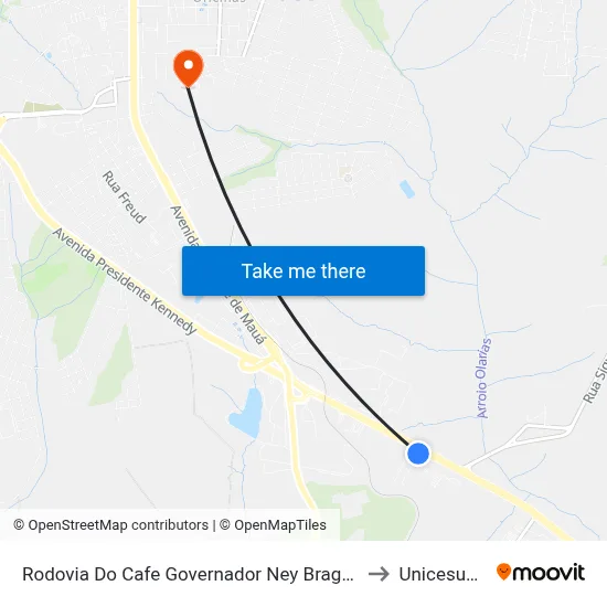 Rodovia Do Cafe Governador Ney Braga, 3587 to Unicesumar map
