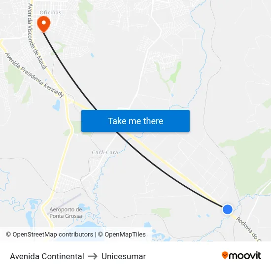 Avenida Continental to Unicesumar map