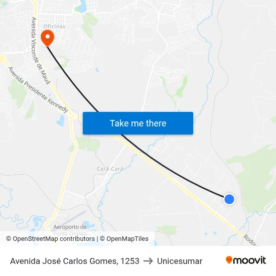 Avenida José Carlos Gomes, 1253 to Unicesumar map