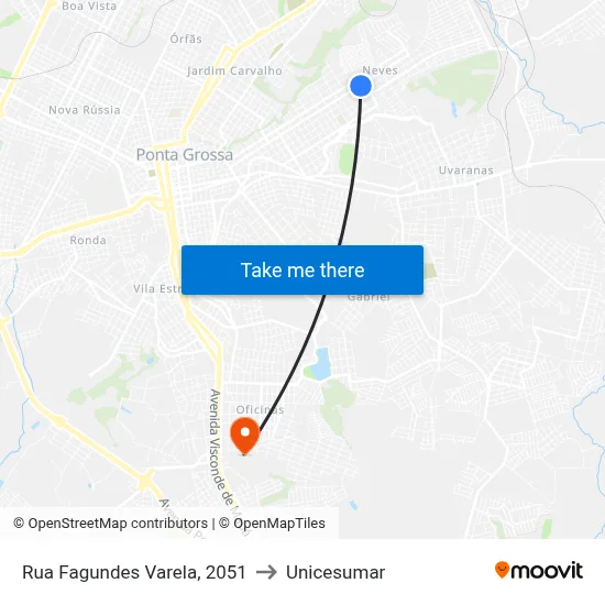 Rua Fagundes Varela, 2051 to Unicesumar map