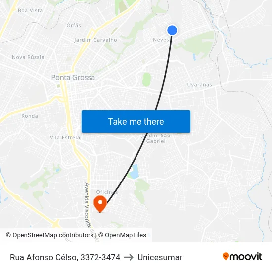 Rua Afonso Célso, 3372-3474 to Unicesumar map
