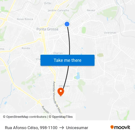 Rua Afonso Célso, 998-1100 to Unicesumar map