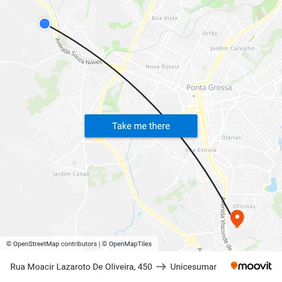 Rua Moacir Lazaroto De Oliveira, 450 to Unicesumar map