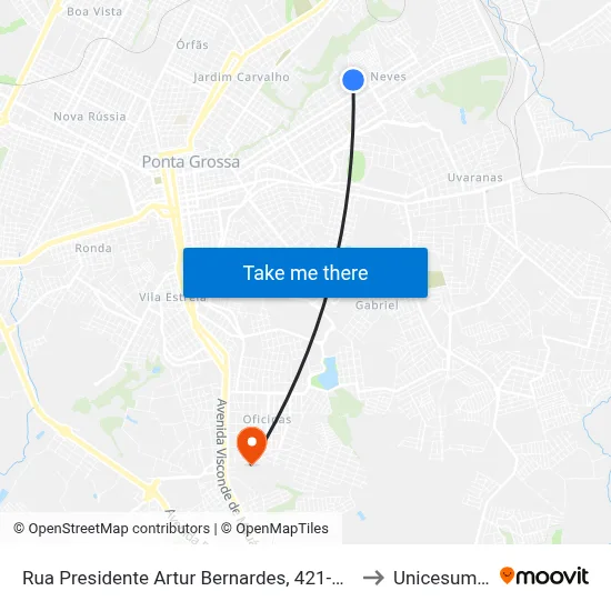 Rua Presidente Artur Bernardes, 421-459 to Unicesumar map
