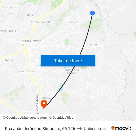 Rua João Jerônimo Simoneto, 66-126 to Unicesumar map