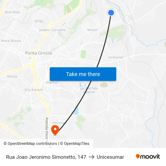 Rua Joao Jeronimo Simonetto, 147 to Unicesumar map