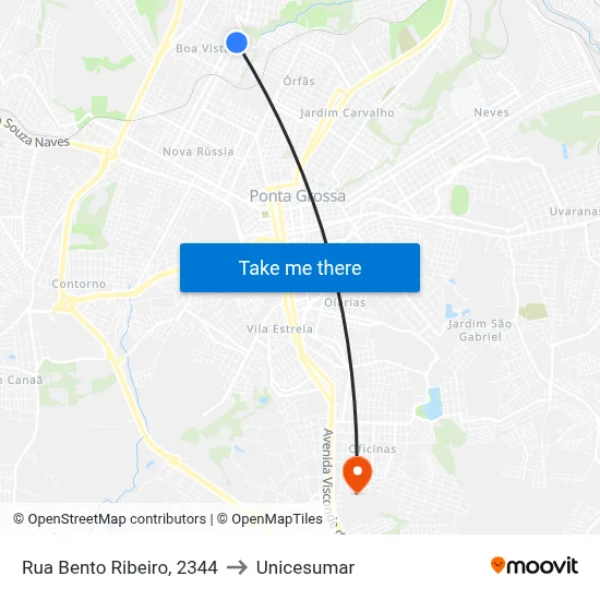 Rua Bento Ribeiro, 2344 to Unicesumar map