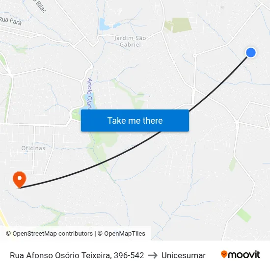 Rua Afonso Osório Teixeira, 396-542 to Unicesumar map