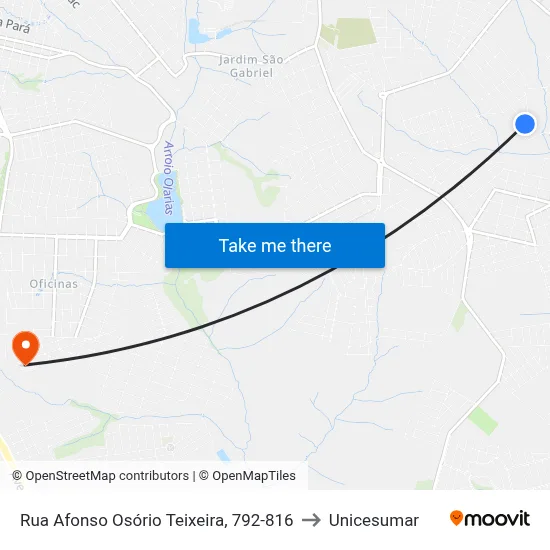 Rua Afonso Osório Teixeira, 792-816 to Unicesumar map