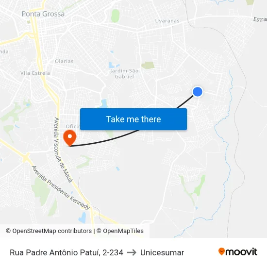 Rua Padre Antônio Patuí, 2-234 to Unicesumar map
