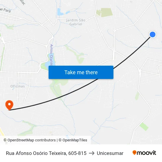 Rua Afonso Osório Teixeira, 605-815 to Unicesumar map