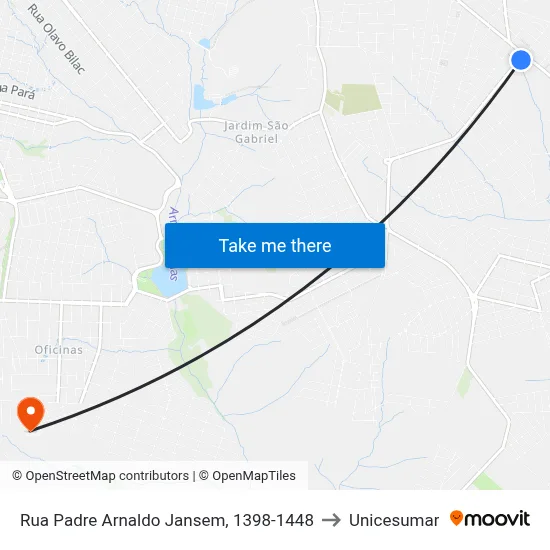 Rua Padre Arnaldo Jansem, 1398-1448 to Unicesumar map