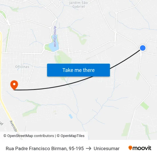 Rua Padre Francisco Birman, 95-195 to Unicesumar map