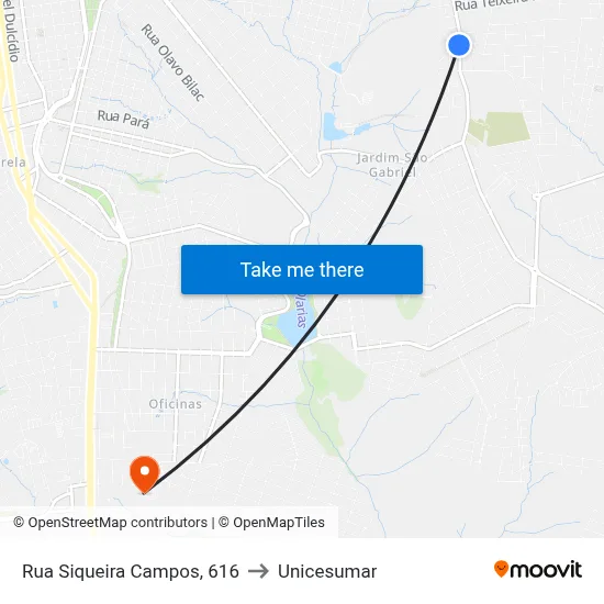 Rua Siqueira Campos, 616 to Unicesumar map
