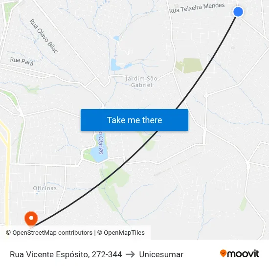 Rua Vicente Espósito, 272-344 to Unicesumar map