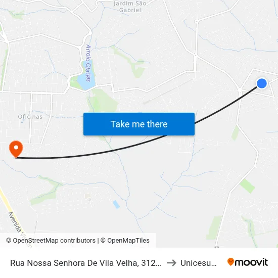 Rua Nossa Senhora De Vila Velha, 312-448 to Unicesumar map