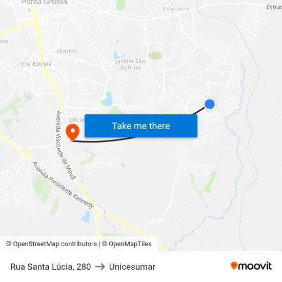 Rua Santa Lúcia, 280 to Unicesumar map